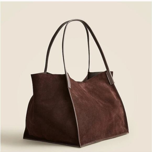 J. Crew Unstructured Large Berkeley Suede Tote Bag Cocoa Brown NWT - Picture 3 of 16